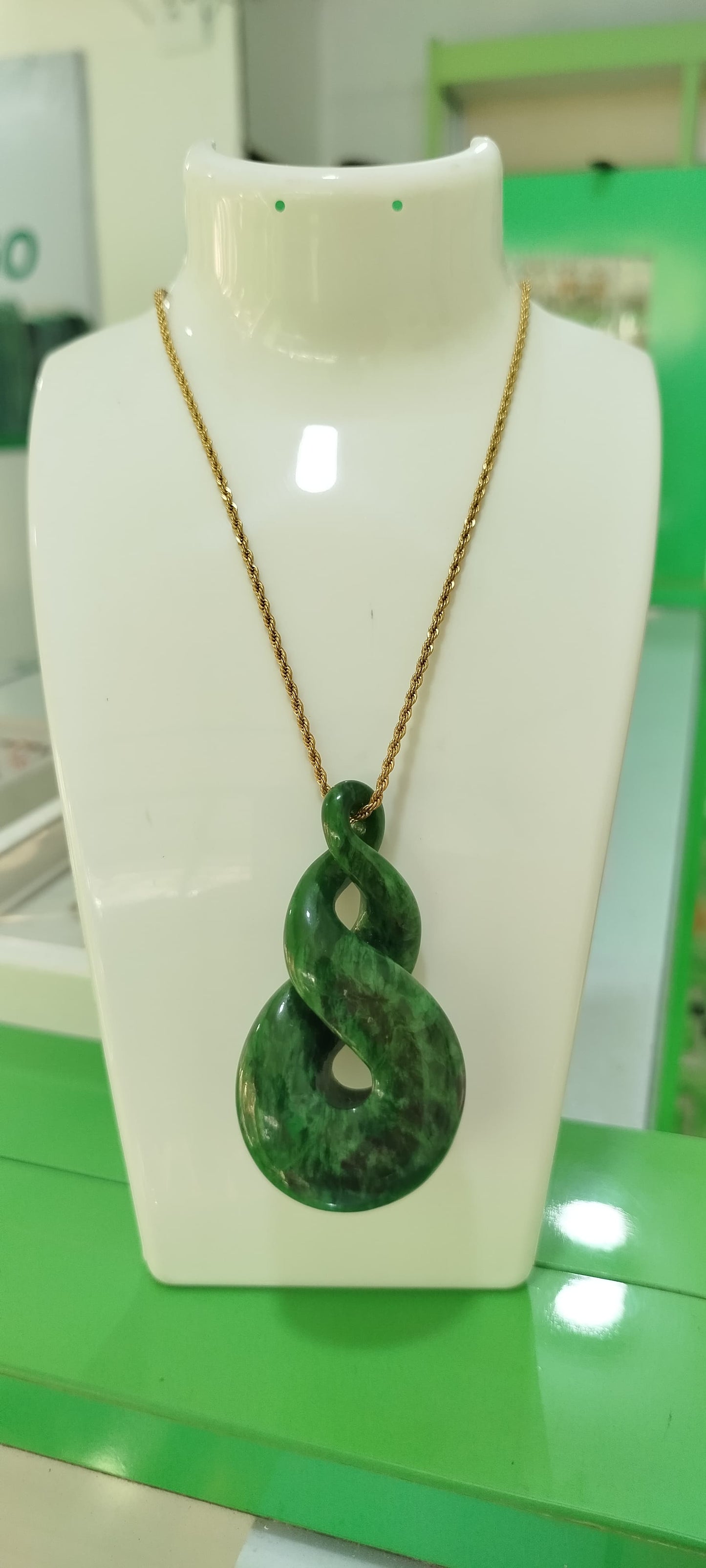 Beautiful Natural Green Nephrite Jade Twist Pendant