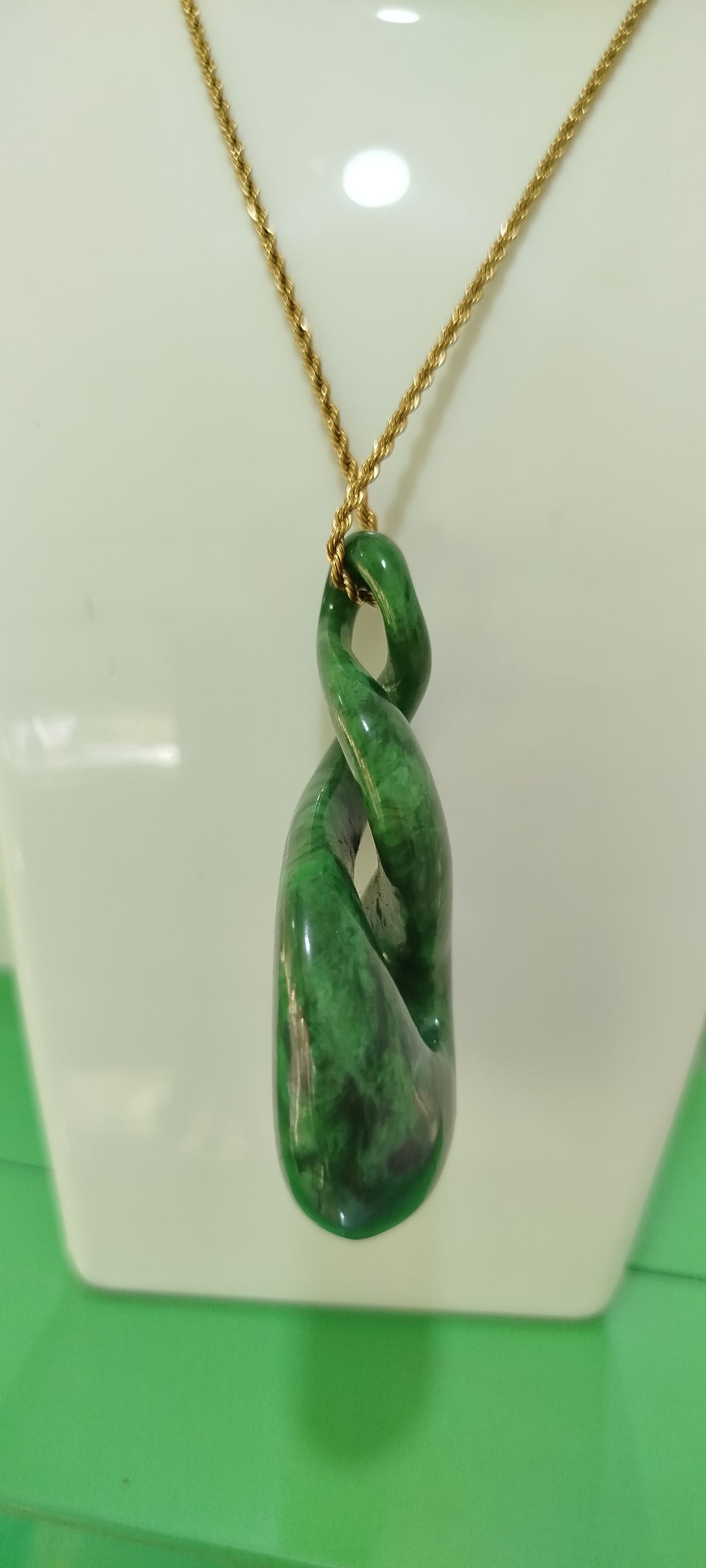 Beautiful Natural Green Nephrite Jade Twist Pendant
