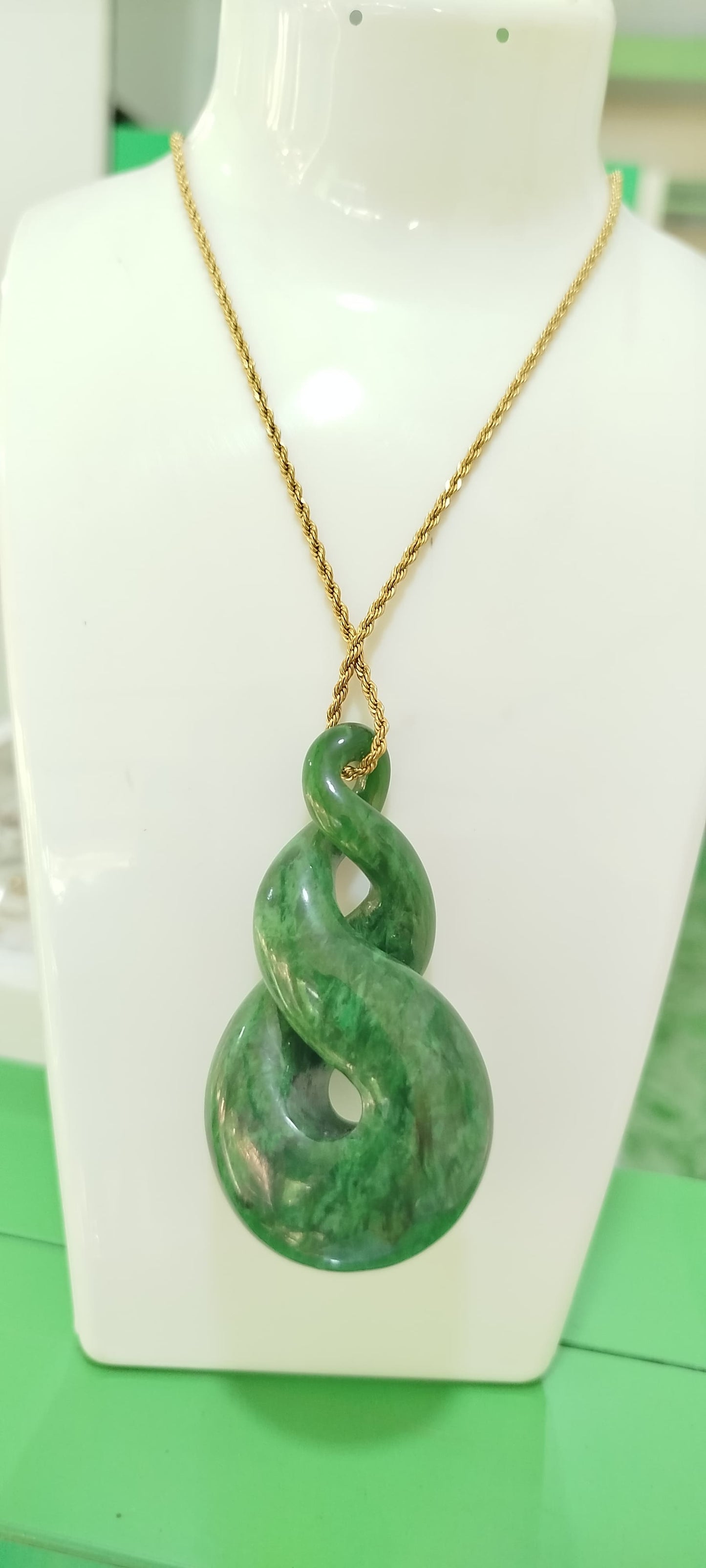 Beautiful Natural Green Nephrite Jade Twist Pendant