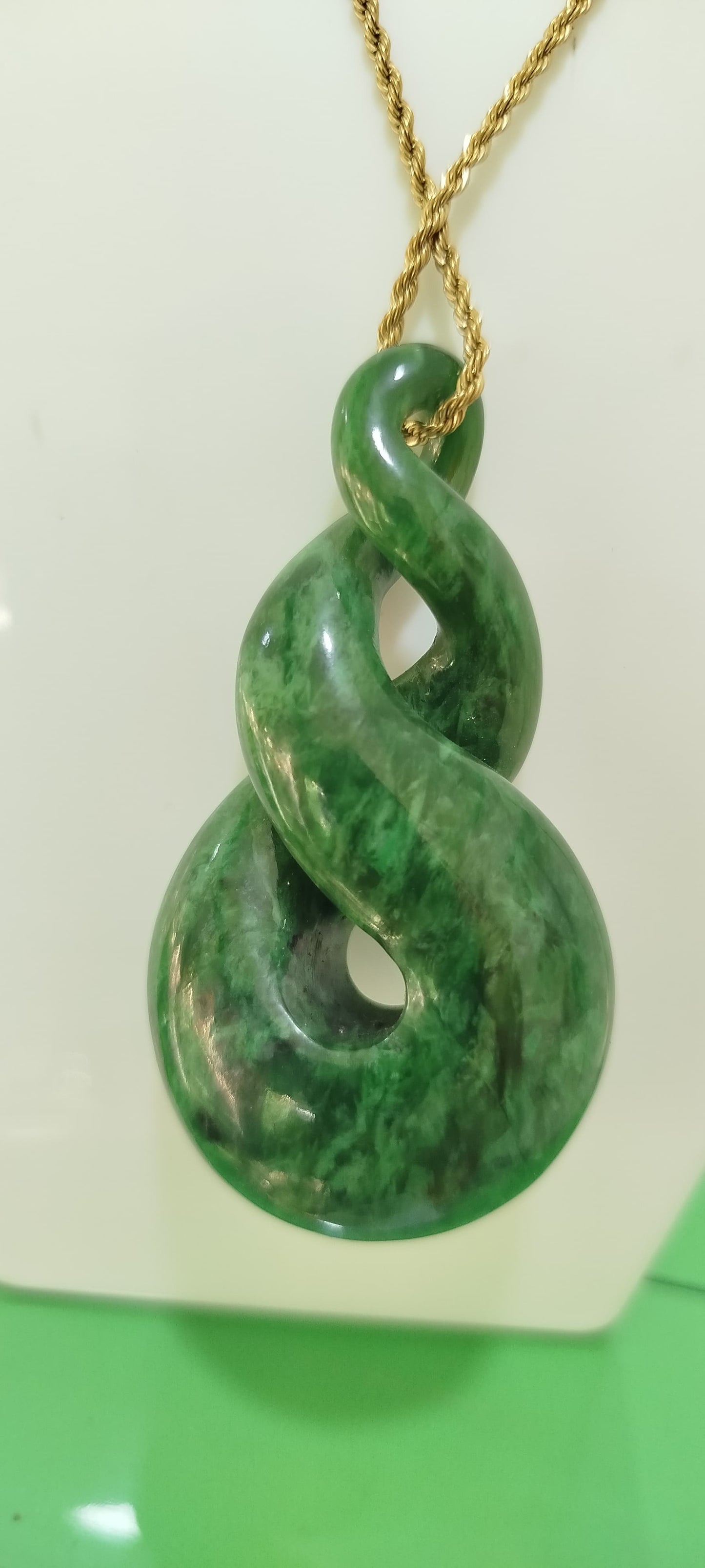 Beautiful Natural Green Nephrite Jade Twist Pendant