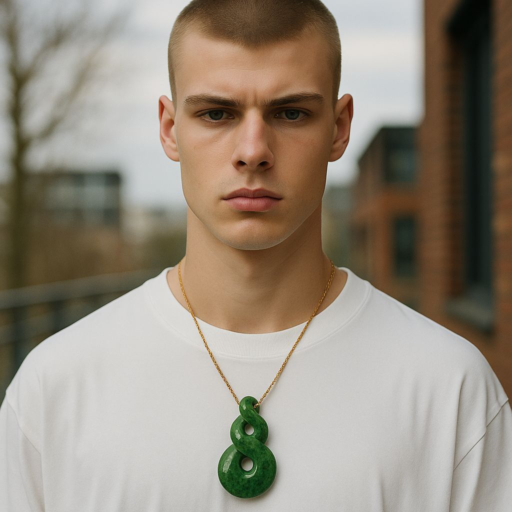 Beautiful Natural Green Nephrite Jade Twist Pendant